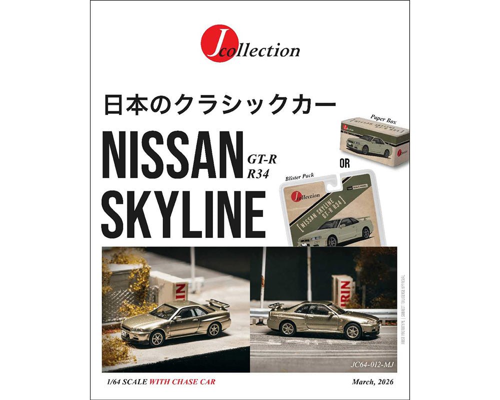 (Coming Soon) Tarmac Works x J - Collection 1:64 Nissan Skyline GT - R 34 – Millenium Jade – Collab64 - Midnight City Diecast L.C.