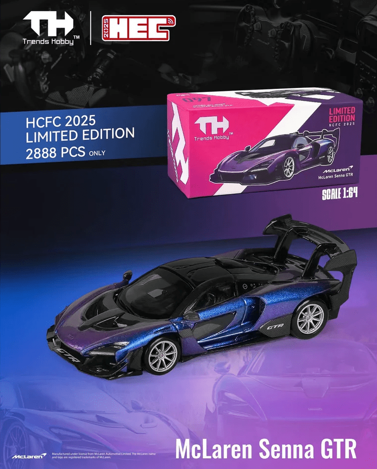 (Coming Soon) Trends Hobby 1/64 McLaren Senna GTR Magic Purple HCFC 2025 Limited Edition (ONLY 2888 Pcs) - Midnight City Diecast L.C.