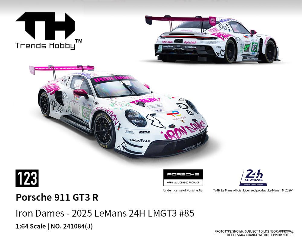 (Coming Soon) Trends Hobby 1:64 Porsche 911 GT3 R Iron Dames 2025 Le Mans 24H LMGT3 85 – Limited Edition - Midnight City Diecast L.C.