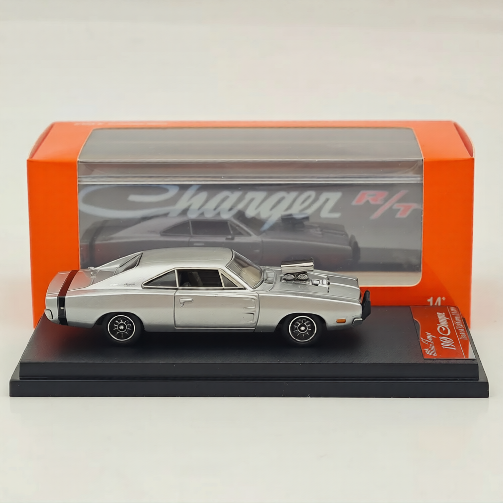 Mini Forge 1969 Charger R/T Silver W/ Super Charger 1/64 Scale