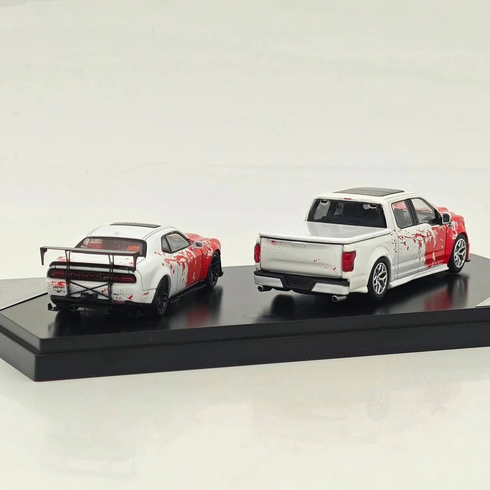 Stance Hunter 1:64 HEC Exclusive Shelby F150 & SRT Hellcat Red White Splash Double Set
