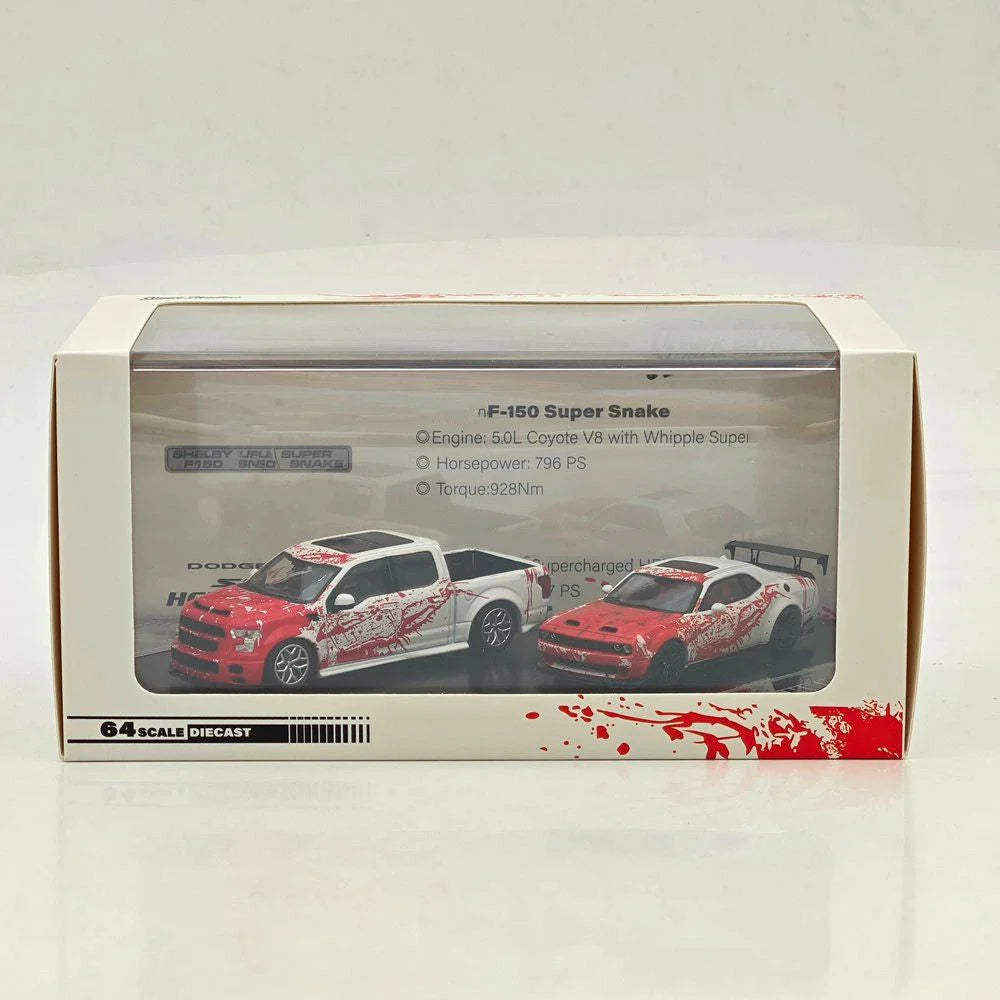 Stance Hunter 1:64 HEC Exclusive Shelby F150 & SRT Hellcat Red White Splash Double Set