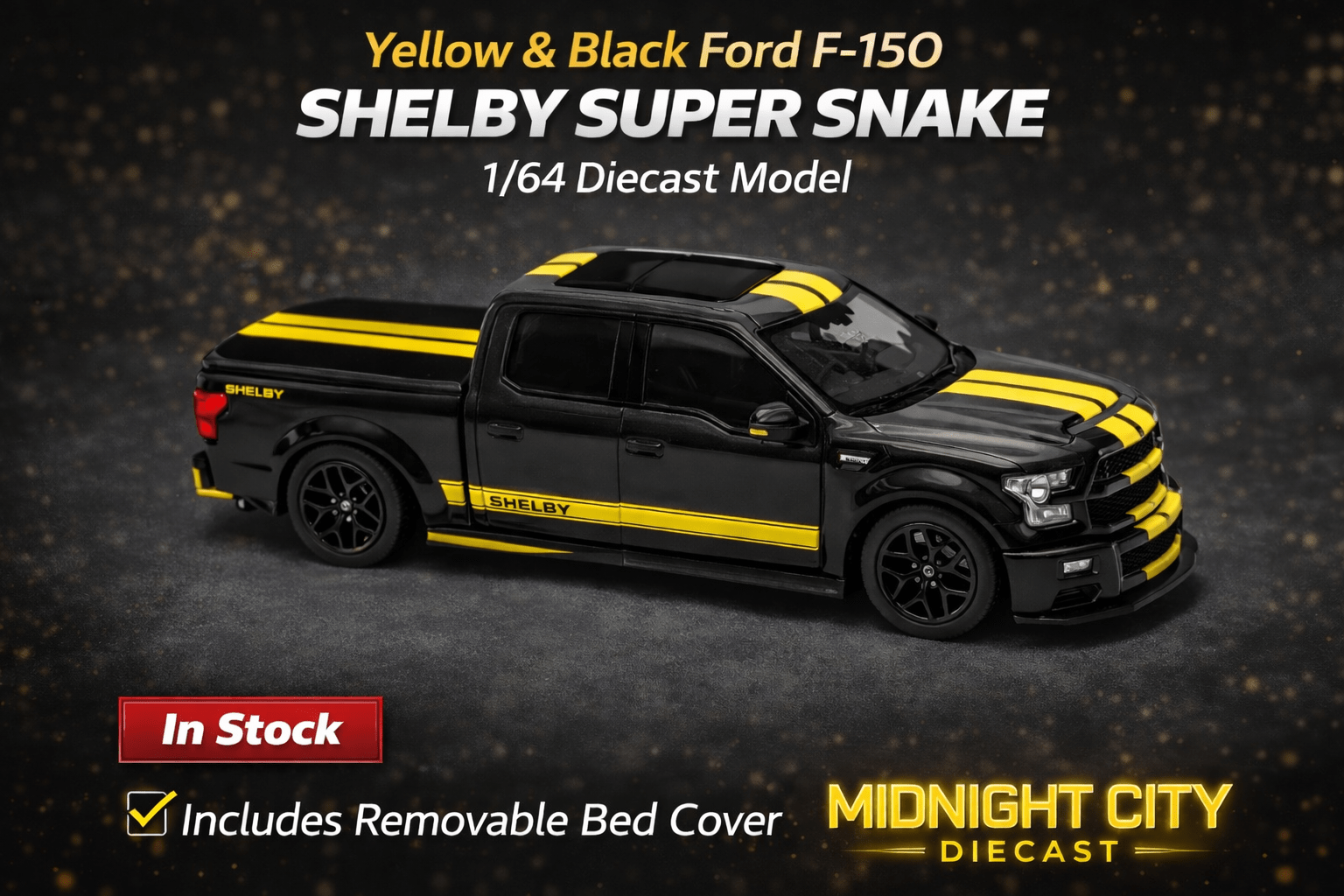 Funny Model F150 Super Snake Black/Yellow Diecast Model Car - Midnight City Diecast L.C.
