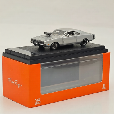 Mini Forge 1969 Charger R/T Silver W/ Super Charger 1/64 Scale