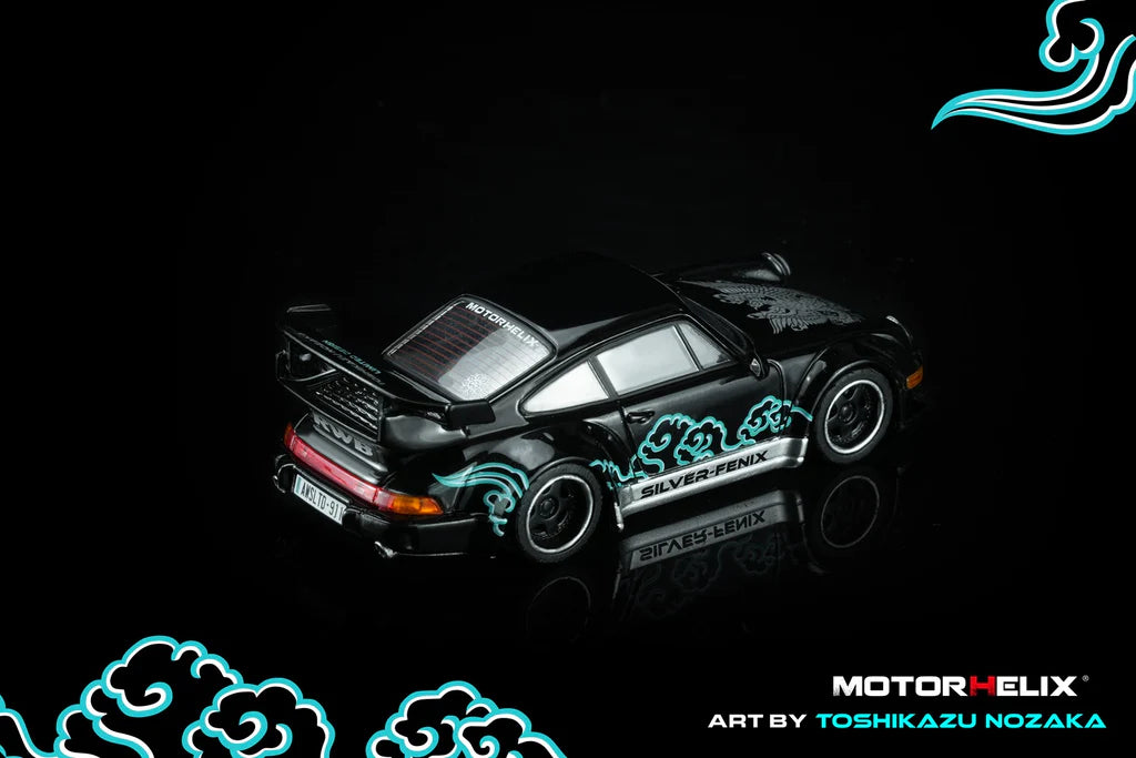 (Coming Soon) Motorhelix 1/64 RWB 964 Black SILVER-FENIX with 1/64 magnetic air-cooled engine