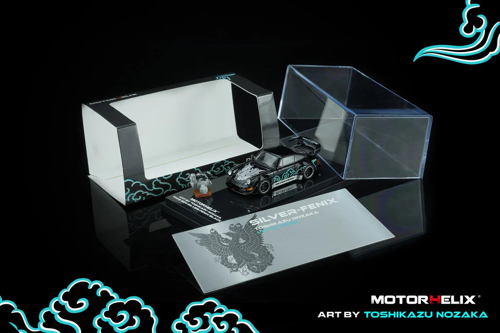 (Coming Soon) Motorhelix 1/64 RWB 964 Black SILVER-FENIX with 1/64 magnetic air-cooled engine