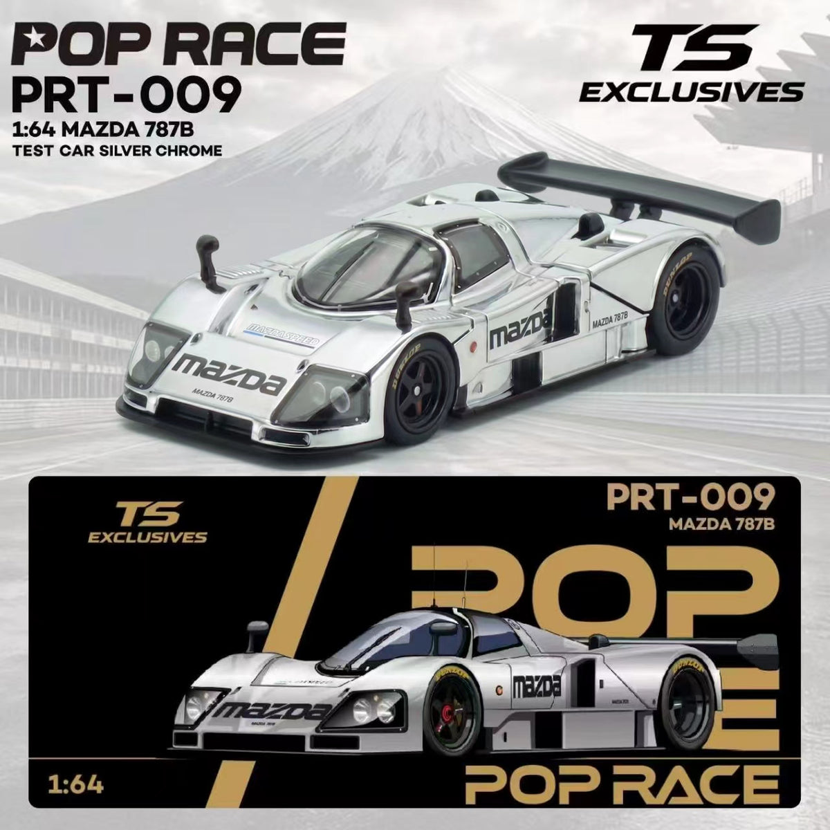 (Coming Soon) POPRACE x TS Exclusives 1/64 MAZDA 787B TEST CAR SILVER CHROME
