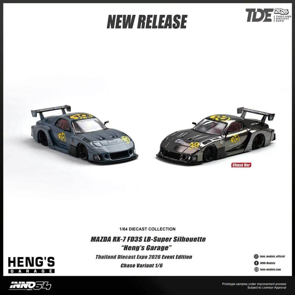 (Pre-Order) INNO64 1:64 TDE 2026 Mazda RX-7 (FD3S) LB-Super Silhouette "Heng's Garage" **CHASE RANDOMLY DISTRIBUTED**  DEADLINE 10 JULY, 2026