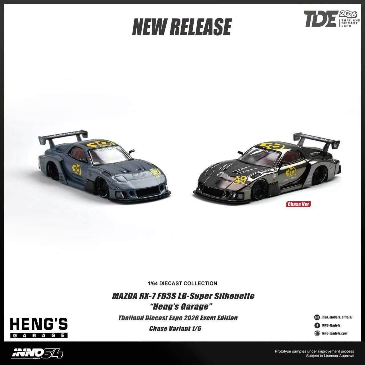(Pre-Order) INNO64 1:64 TDE 2026 Mazda RX-7 (FD3S) LB-Super Silhouette "Heng's Garage" **CHASE RANDOMLY DISTRIBUTED**  DEADLINE 10 JULY, 2026