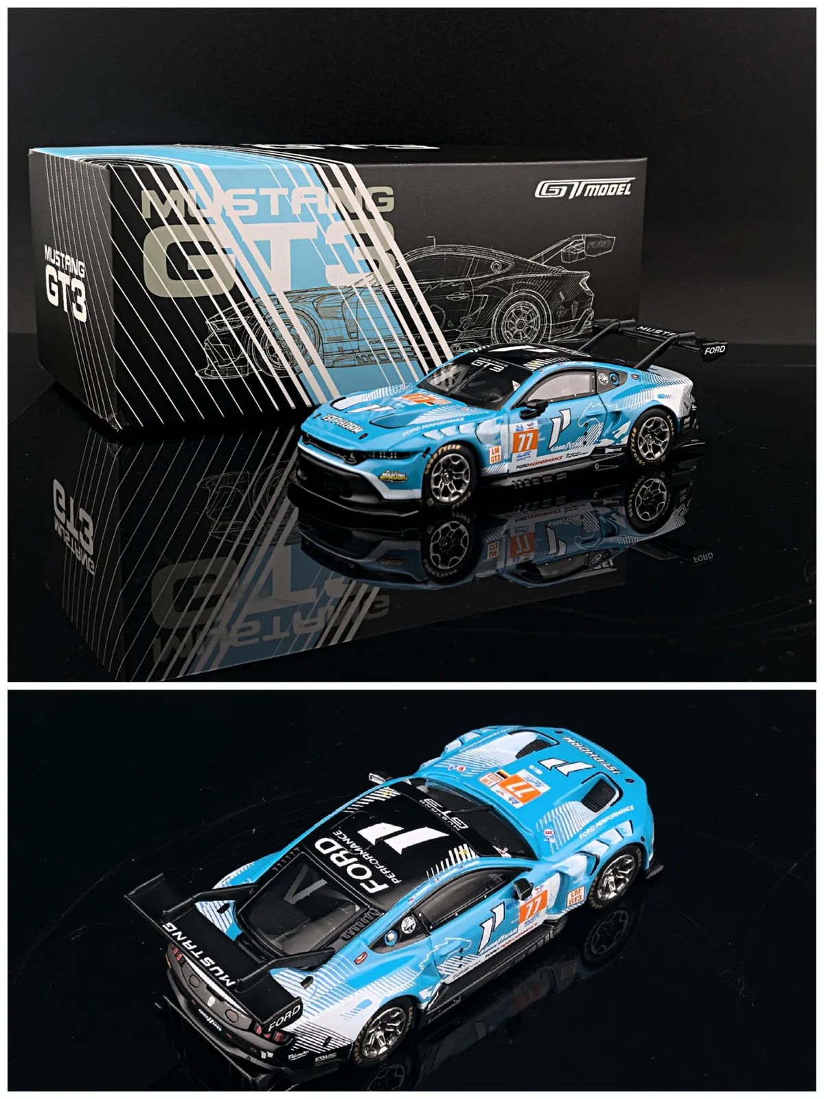 (Coming Soon) GTMODEL 1:64 Ford Mustang GT3 Race Car Blue #77