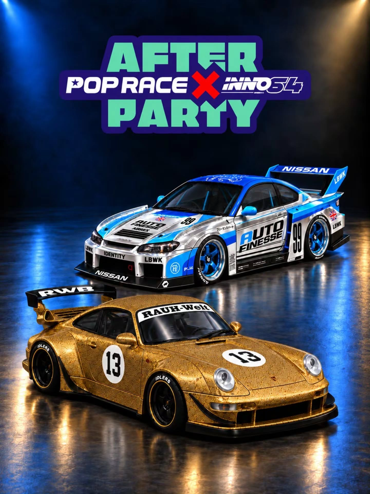(Coming Soon) POPRACE Nissan S15 Silhouette Auto Finesse & INNO64 RWB 930 Gold 1:64 After Party Event Exclusive Set | 2026 Indonesia Diecast Expo (IDE) **Limited to 300 sets TOTAL**