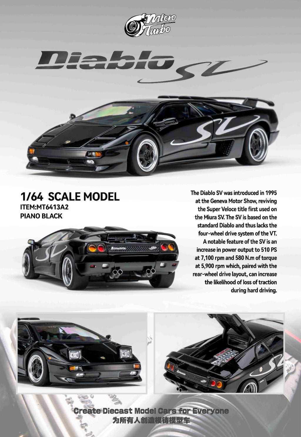 (Coming Soon) MICROTURBO 1/64 Lamborghini Diablo SV - Metallic Black