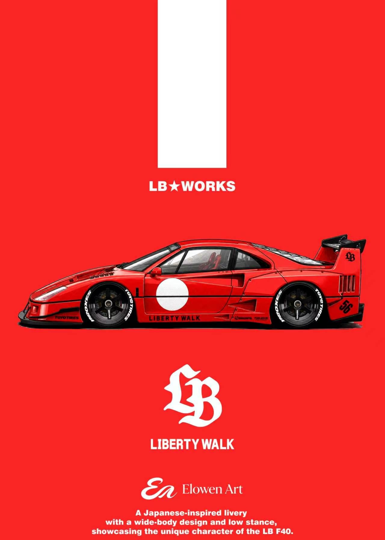 (Coming Soon) ELOWENART × Ferrari 1:64 F40(LBWK) - Japan Rising Sun Decast Model