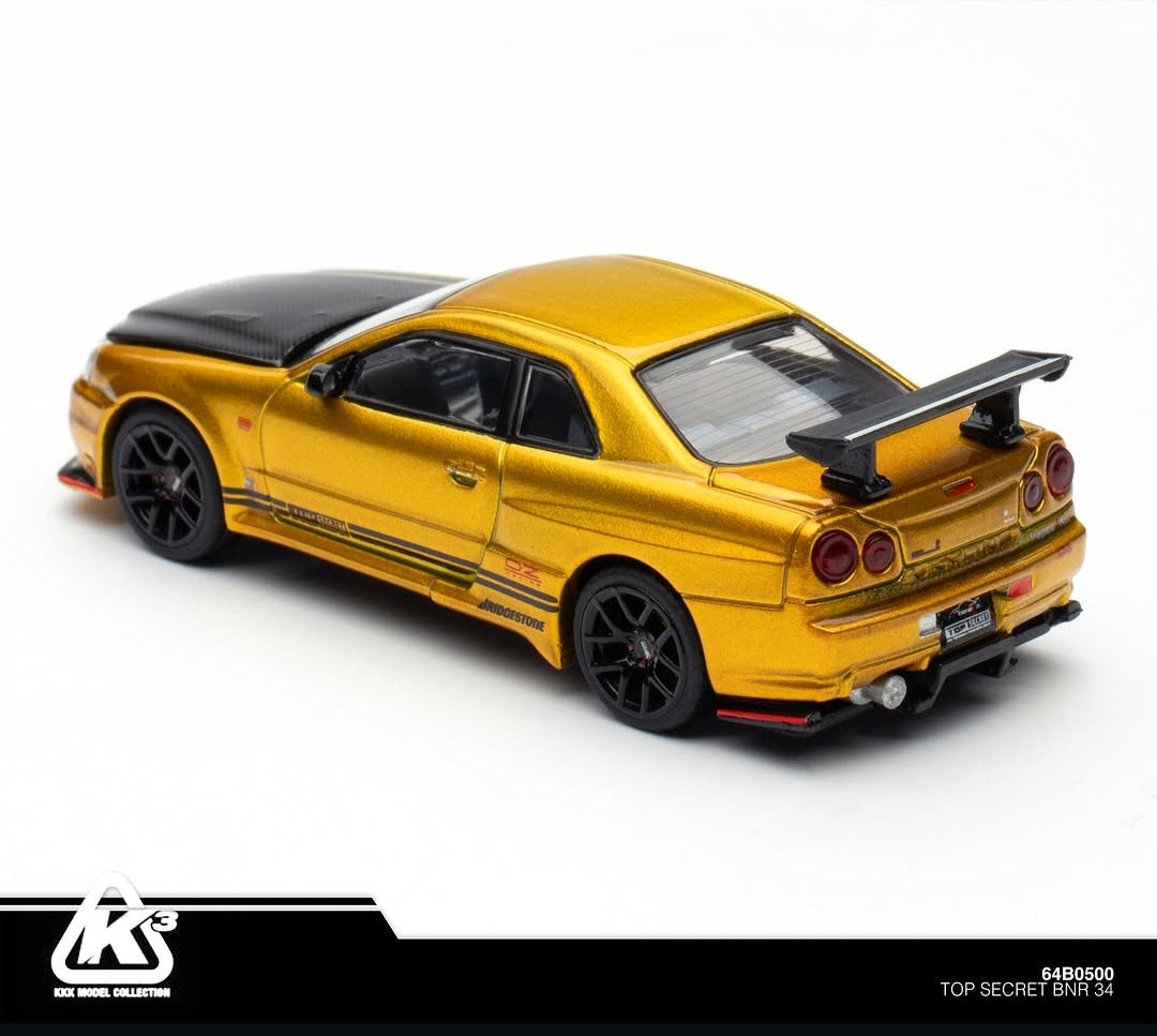 K'3 TOP SECRET (BMC) 1/64 BN R34 GOLD with Carbon Bonnet (HEC 2026 Limited Version) RHD Top Secret official licensed / Number Plated)