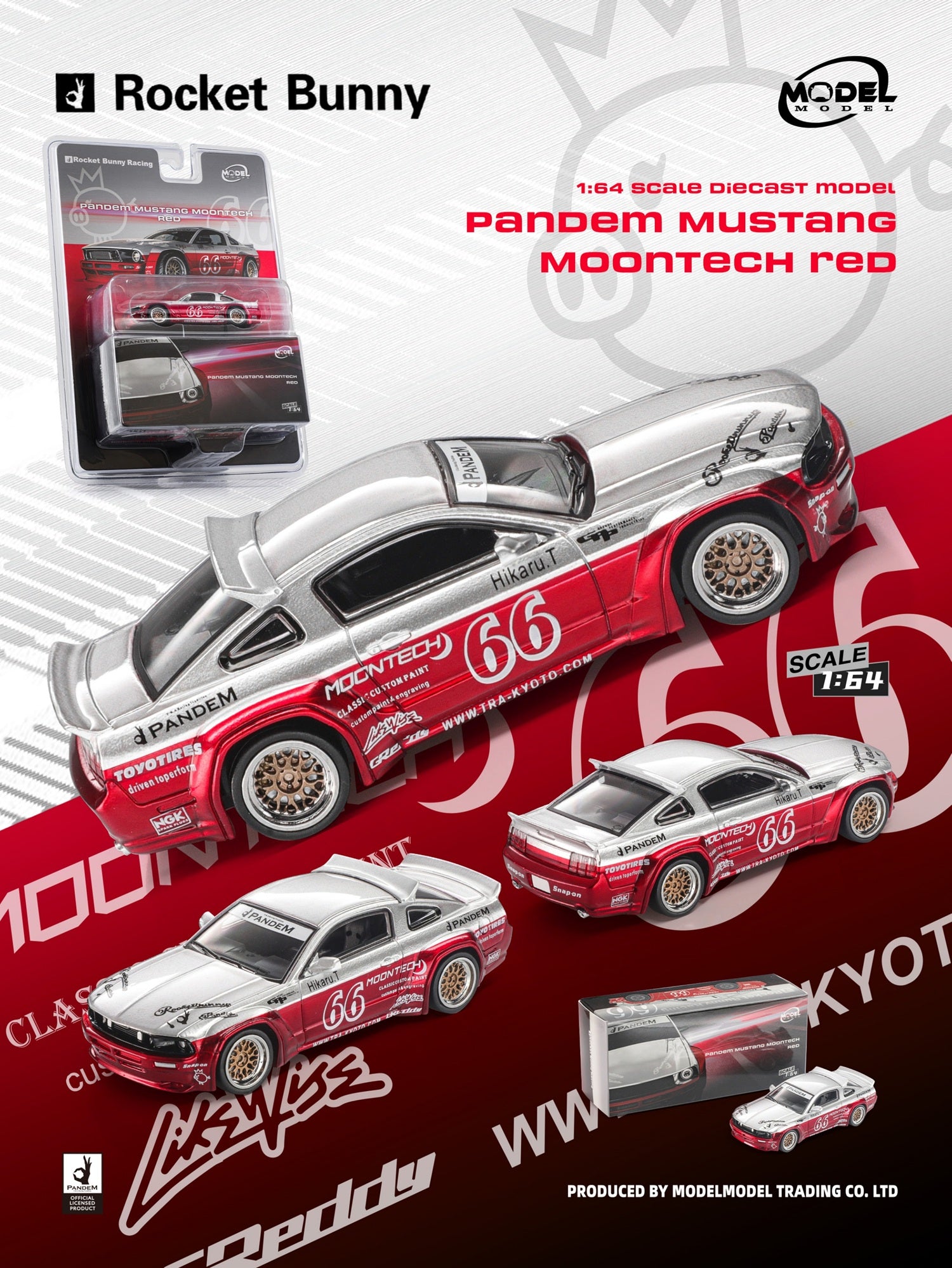 (Coming Soon) MODELMODEL 1/64 Pandem Mustang Moontech Red (Blister Pack)