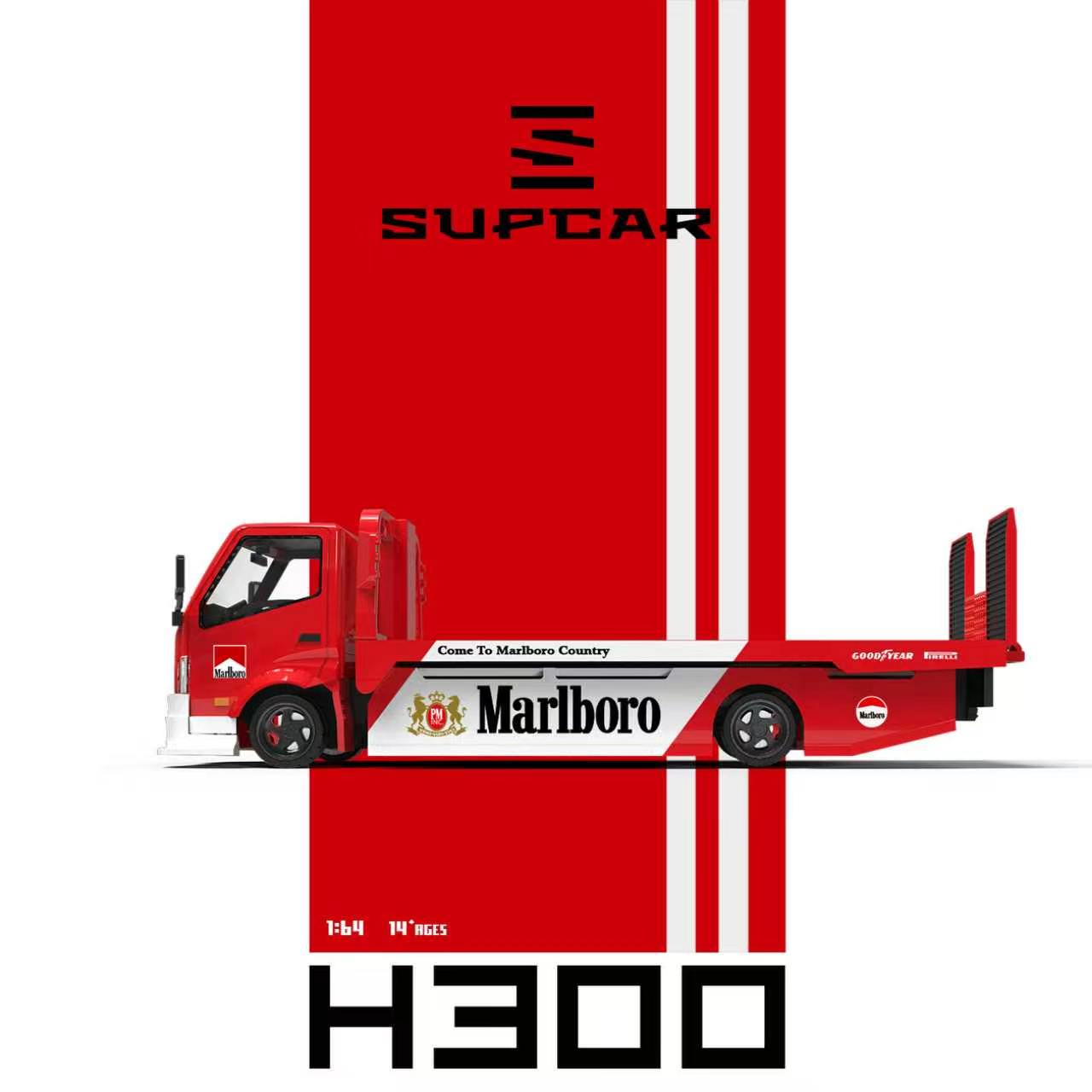 (Coming Soon) SUPCAR 1/64 H300 Flatbed Transport Trailer Marlboro livery Diecast Car Model