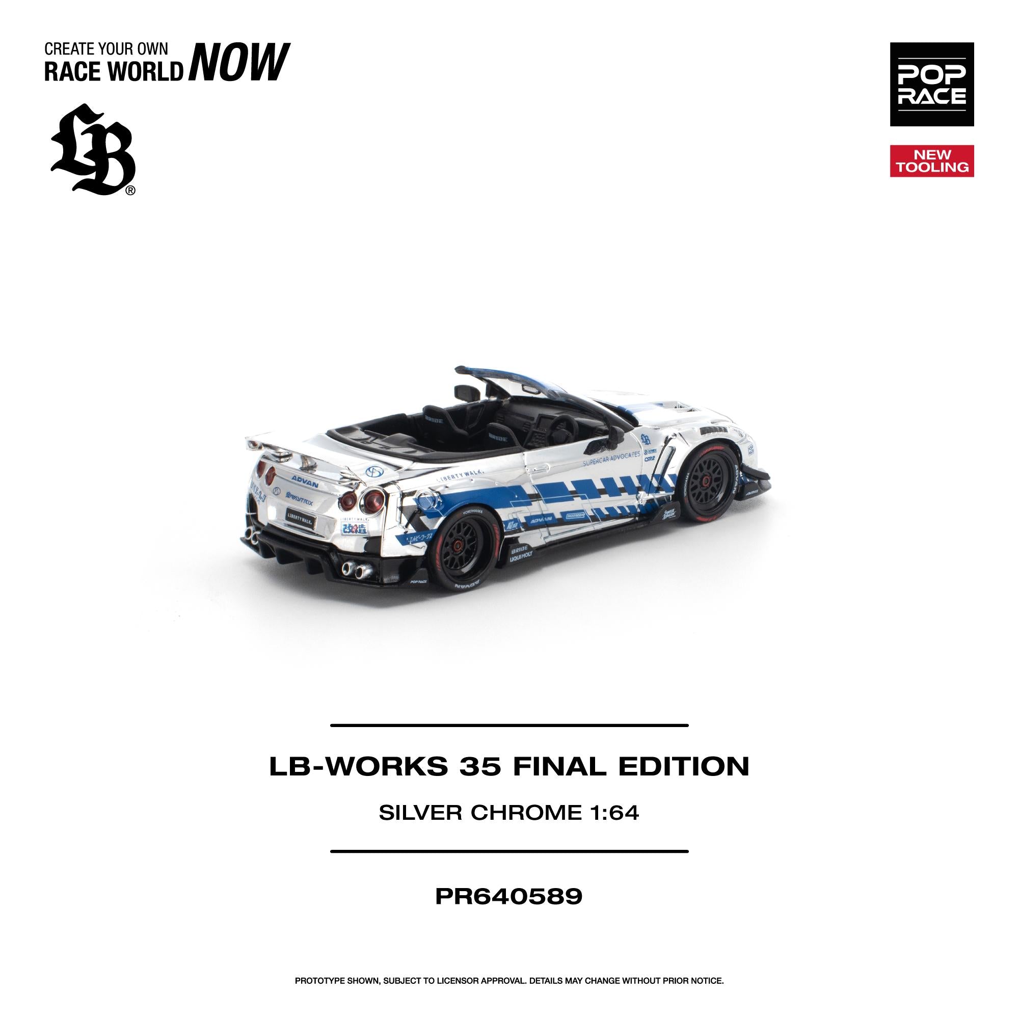 (Coming Soon) POPRACE 1/64 LB-WORKS 35GT-R FINAL EDITION - SILVER CHROME