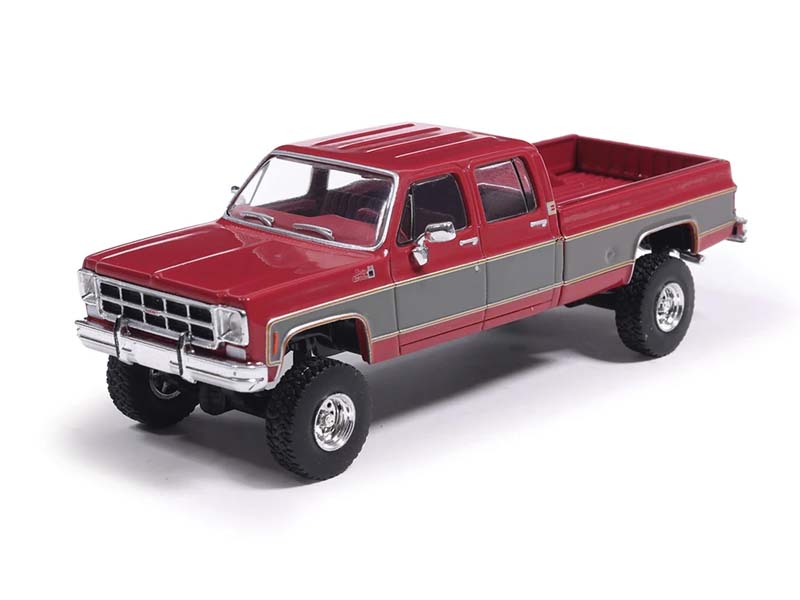 (Coming Soon) IXOAMERICA 1:64 1977 GMC Sierra Grande K2500 Crew Cab Wideside - Dark Red Metallic and Silver Special Two-Tone - Lifted
