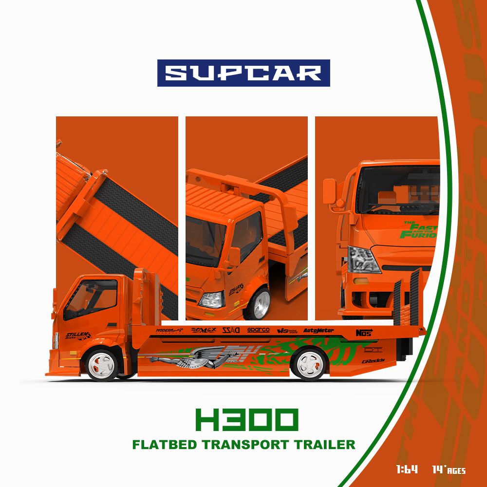 (Pre-Order) SUPCAR 1:64 H300 Flatbed Transport Trailer Fast and Furious Livery **DEADLINE July 1st, 2026**