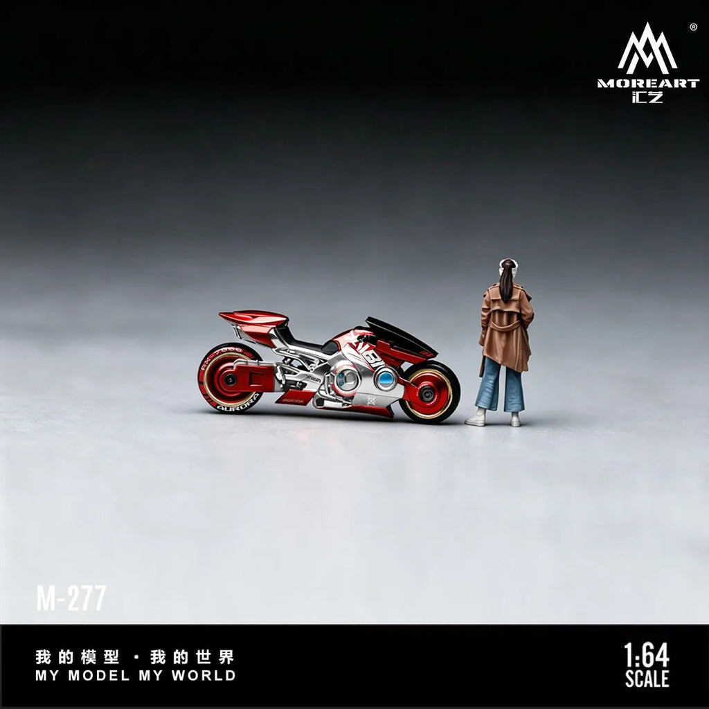 (Coming Soon) MOREART 1:64 Cyber Cool Red and Silver Motorcycle