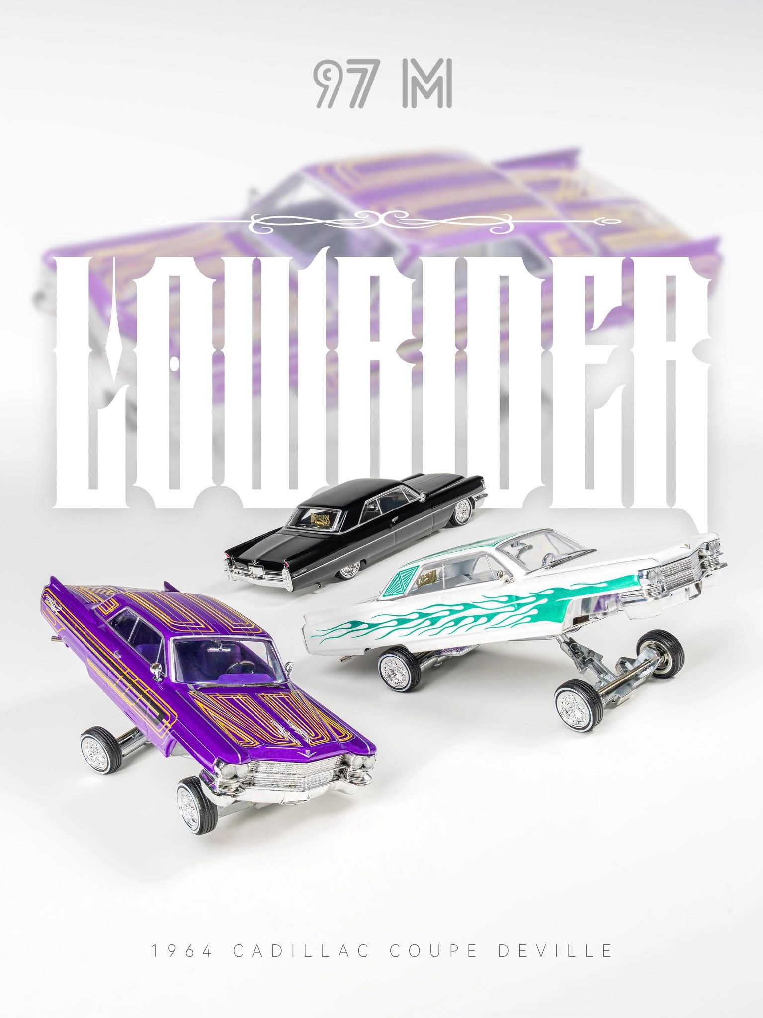 (Coming Soon) 97M 1:64 1964 Cadillac Coupe Deville Low Rider Metallic Purple with Stripes