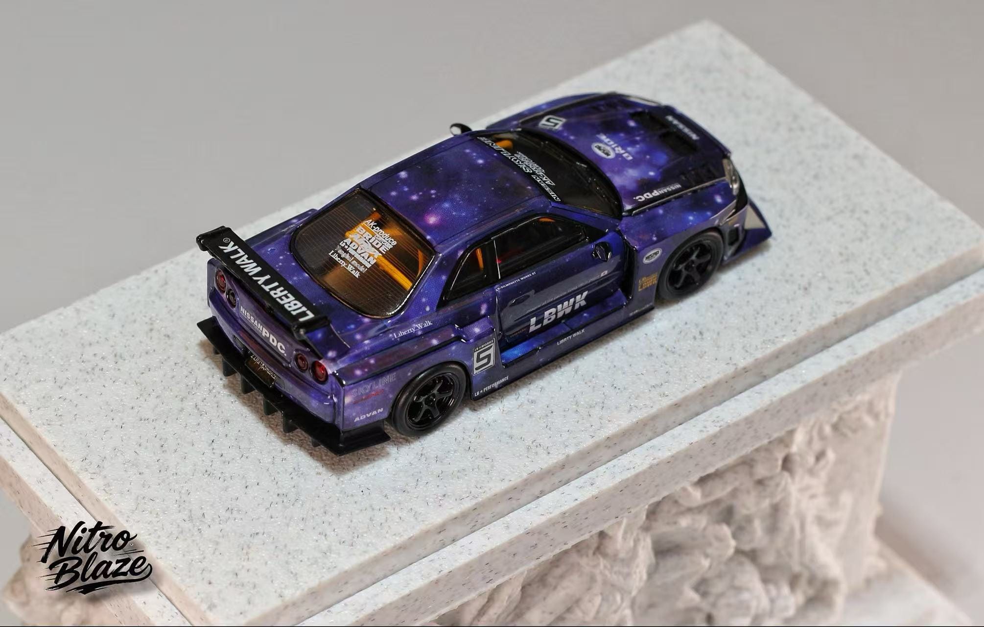 (Coming Soon) NITROBLAZE 1/64 SKYLINE ER34, LB-SUPER SILHOUETTE widebody Diecast model - Starry Purple