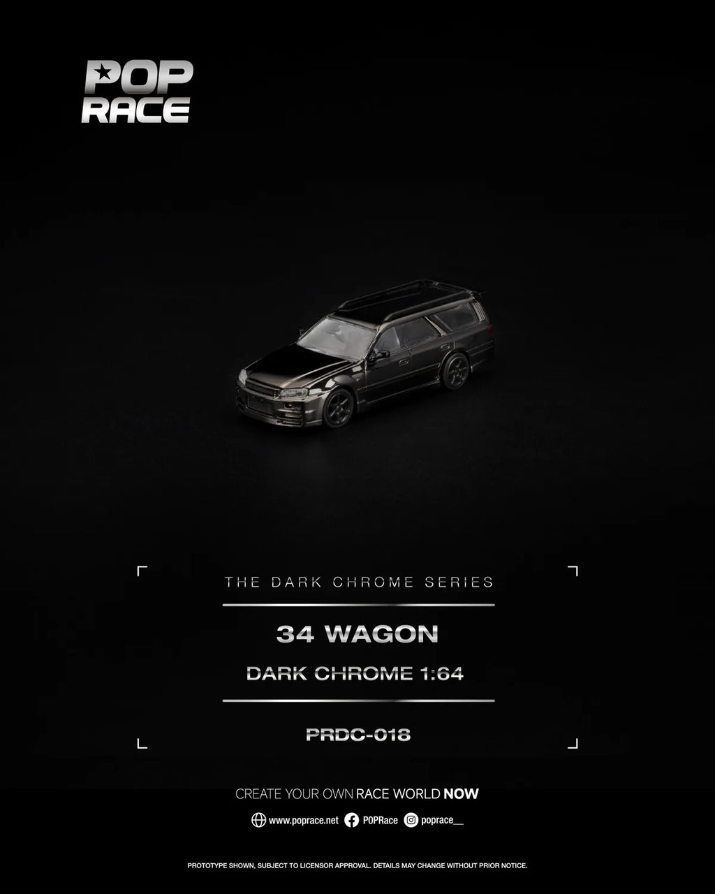 (Coming Soon) POP RACE 1:64 R34 WAGON DARK CHROME - PRDC-018