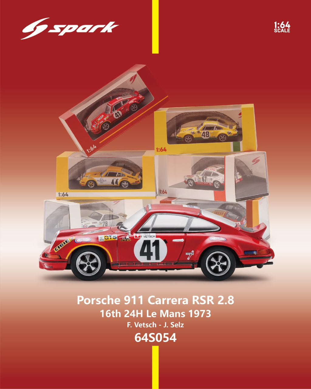 (Coming Soon) SPARK 1/64 Porsche Carrera RSR 2.8 No.41 16th 24H Le Mans 1973 F. Vetsch - J. Selz