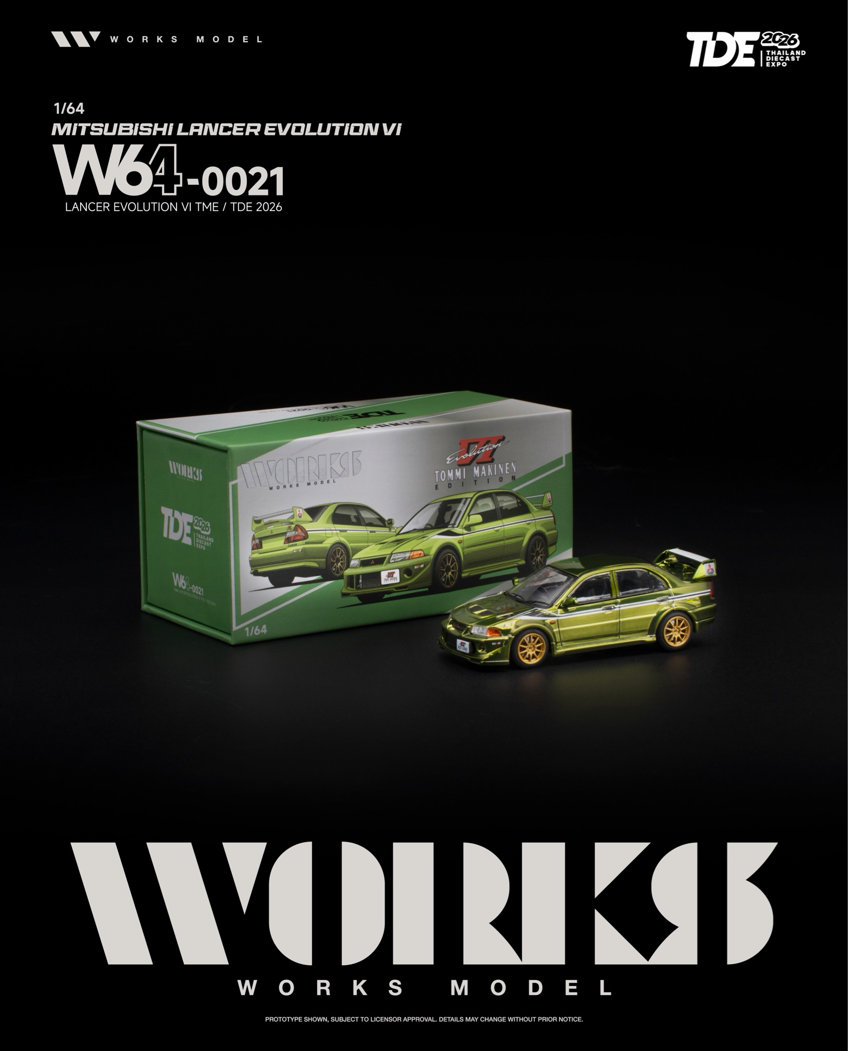(Coming Soon) WORKS 1:64 TDE 2026 Mitsubishi Lancer Evolution VI Tommi Makinen Green