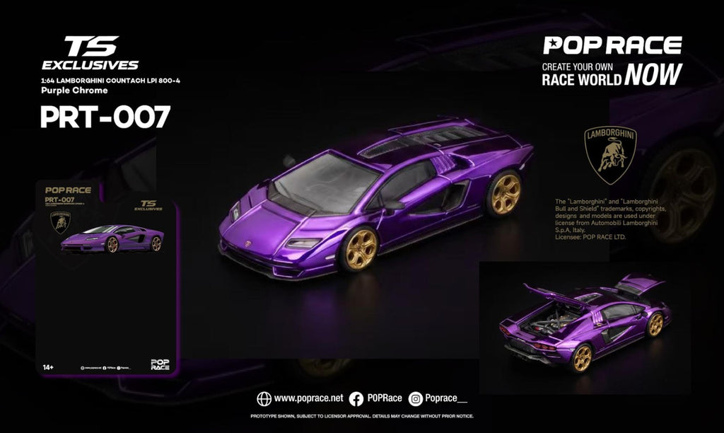 (Pre-Order) POPRACE x TS Exclusives 1/64 LAMBORGHINI COUNTACH LPI 800-4 Purple Chrome (Chase Randomly distributed)