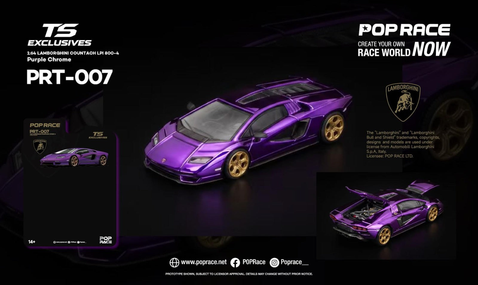 (Pre-Order) POPRACE x TS Exclusives 1/64 LAMBORGHINI COUNTACH LPI 800-4 Purple Chrome (Chase Randomly distributed)