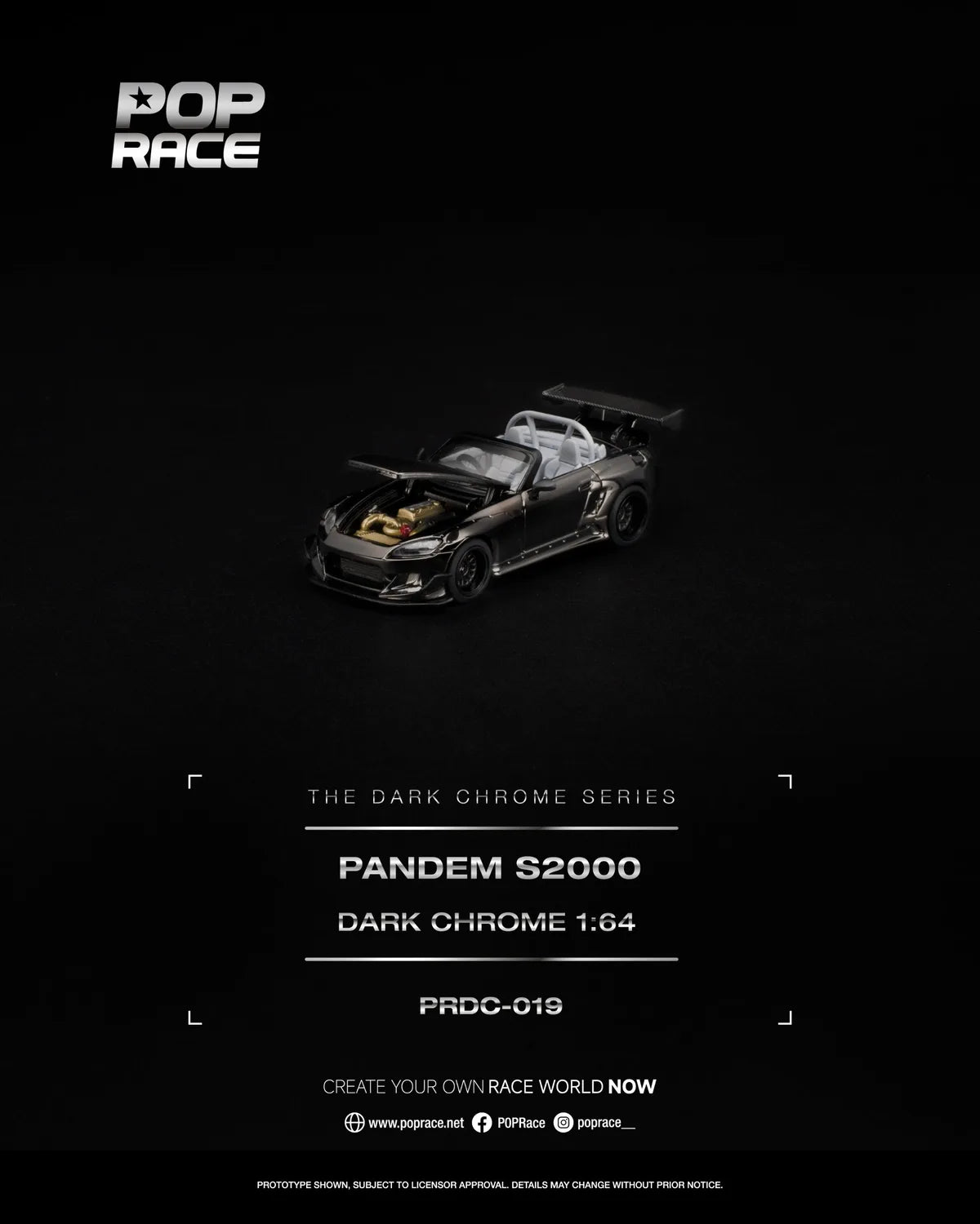 (Coming Soon) POPRACE 1:64 PANDEM S2000 DARK CHROME - PRDC-019