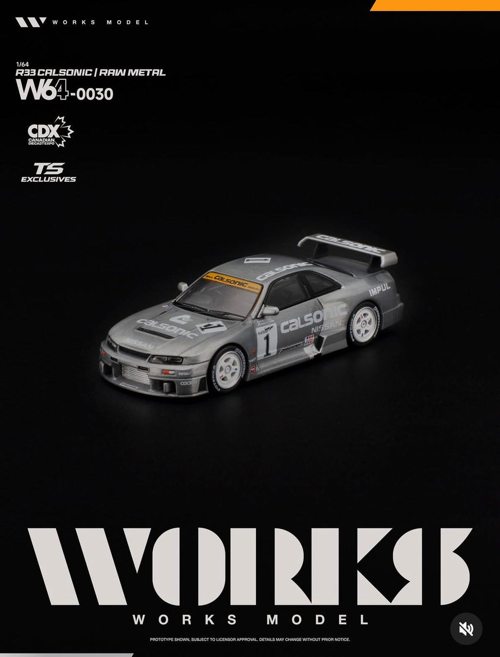 (Coming Soon) WORKS 1/64 R33 CALSONIC RAW METAL CDX Event Exclusive
