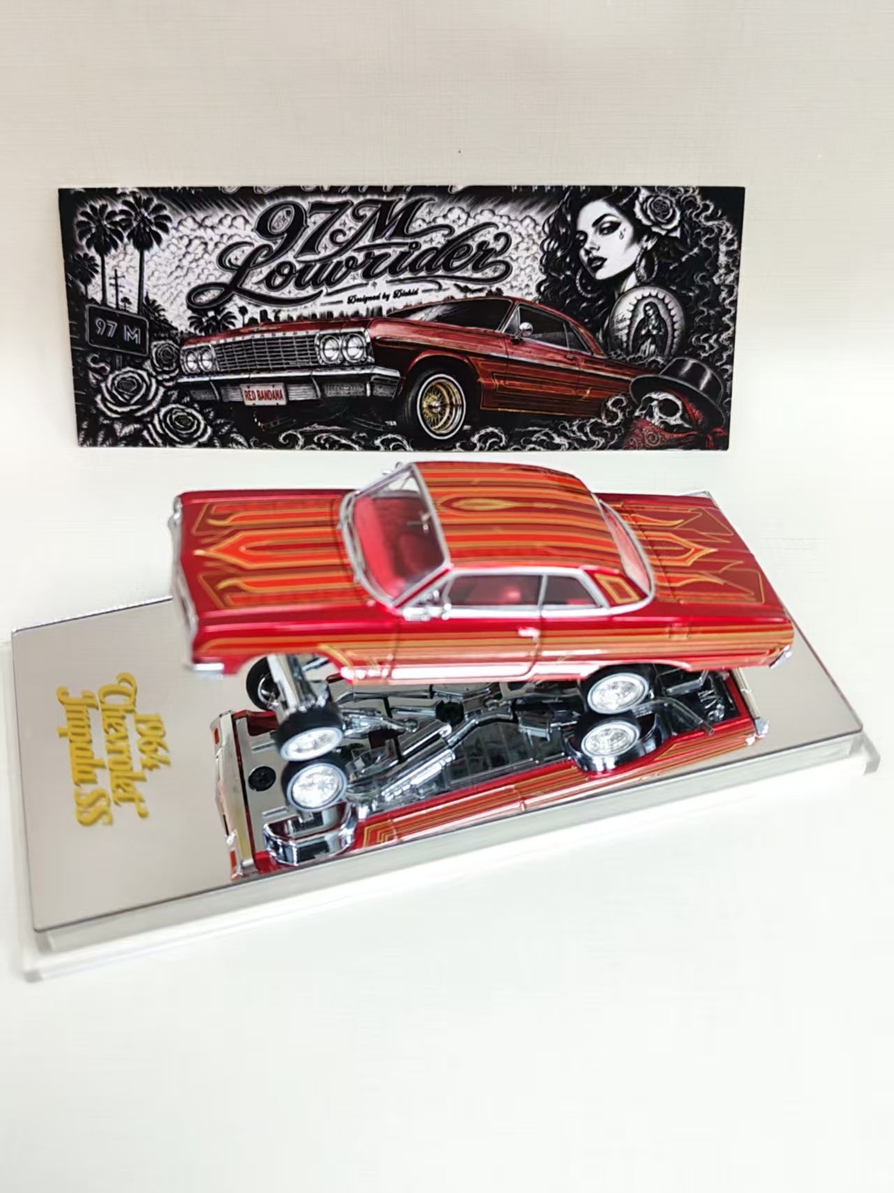 (Coming Soon) 97M 1:64 1964 Chevrolet Impala Low Rider Transparent Red