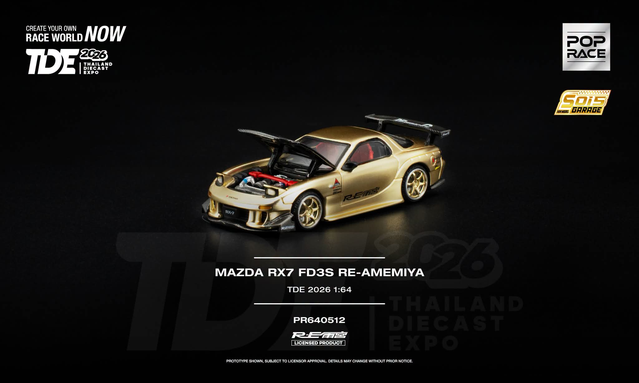 (Pre-Order) POPRACE 1:64 TDE 2026 Mazda RX7 (FD3S) Re-Amemiya - Gold **DEADLINE JULY 10, 2026**