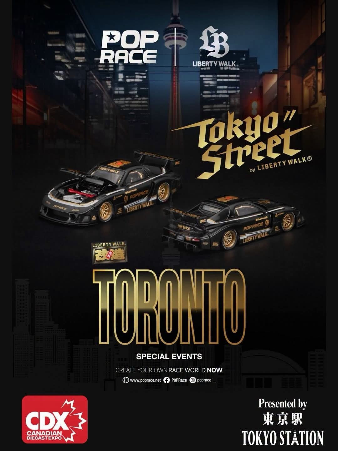 POPRACE 1/64 LB SUPER SILHOUETTE MAZDA RX7 FD3S BLACK CDX Toronto Version -  PR64-0568