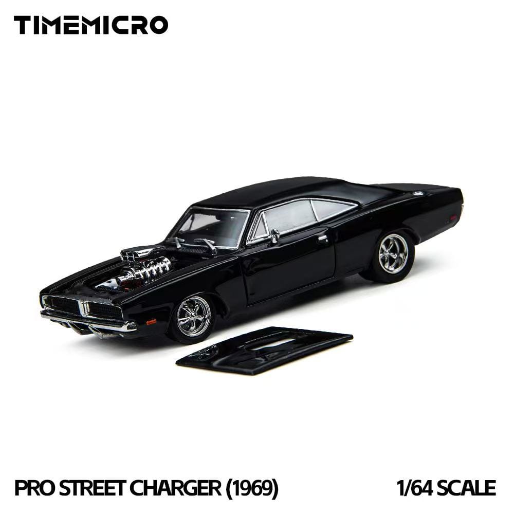 (Coming Soon) TIMEMICRO × PSC DESIGN 1/64 scale PSC Dodge 1969 black Pro Street Charger (1969) Diecast