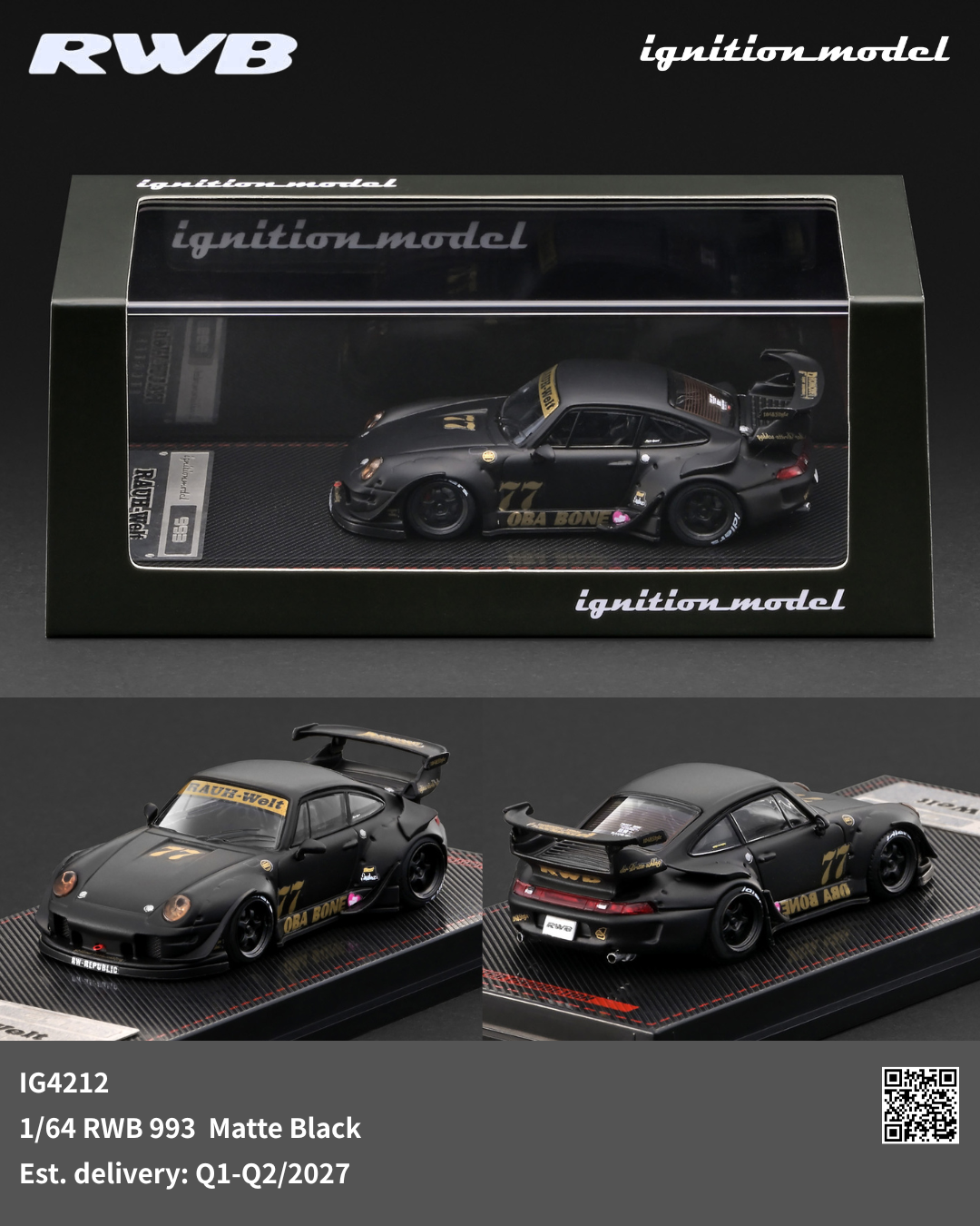 (Coming Soon) IGNITIONMODEL 1/64 RWB 993 Matte Black