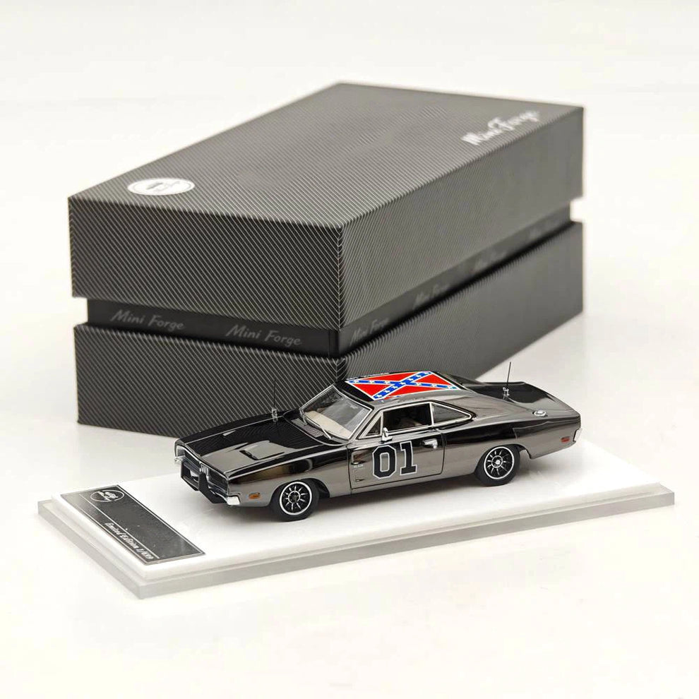 (Re-stock Soon) MINIFORGE 1/64 1969 Dodge Charger "General Lee" Dark Chrome Diecast Metal
