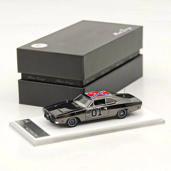 (Re-stock Soon) MINIFORGE 1/64 1969 Dodge Charger "General Lee" Dark Chrome Diecast Metal