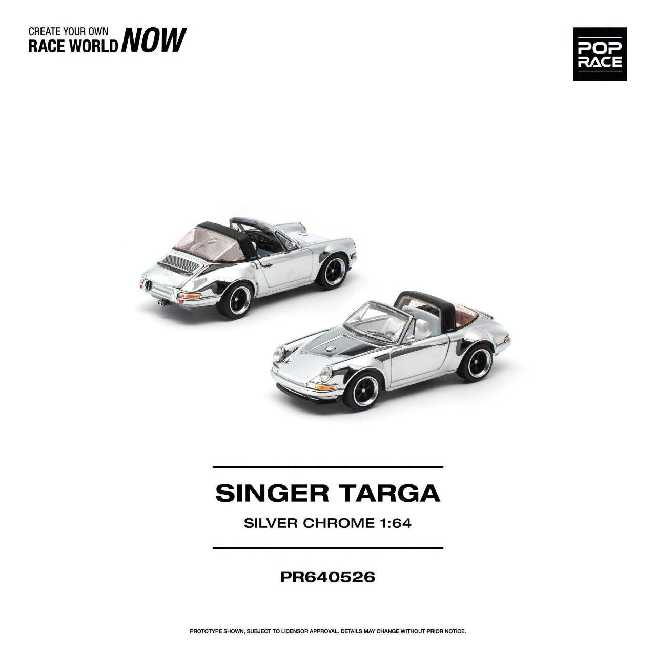 (Coming Soon) POPRACE 1:64 Singer-Targa - Silver Chrome