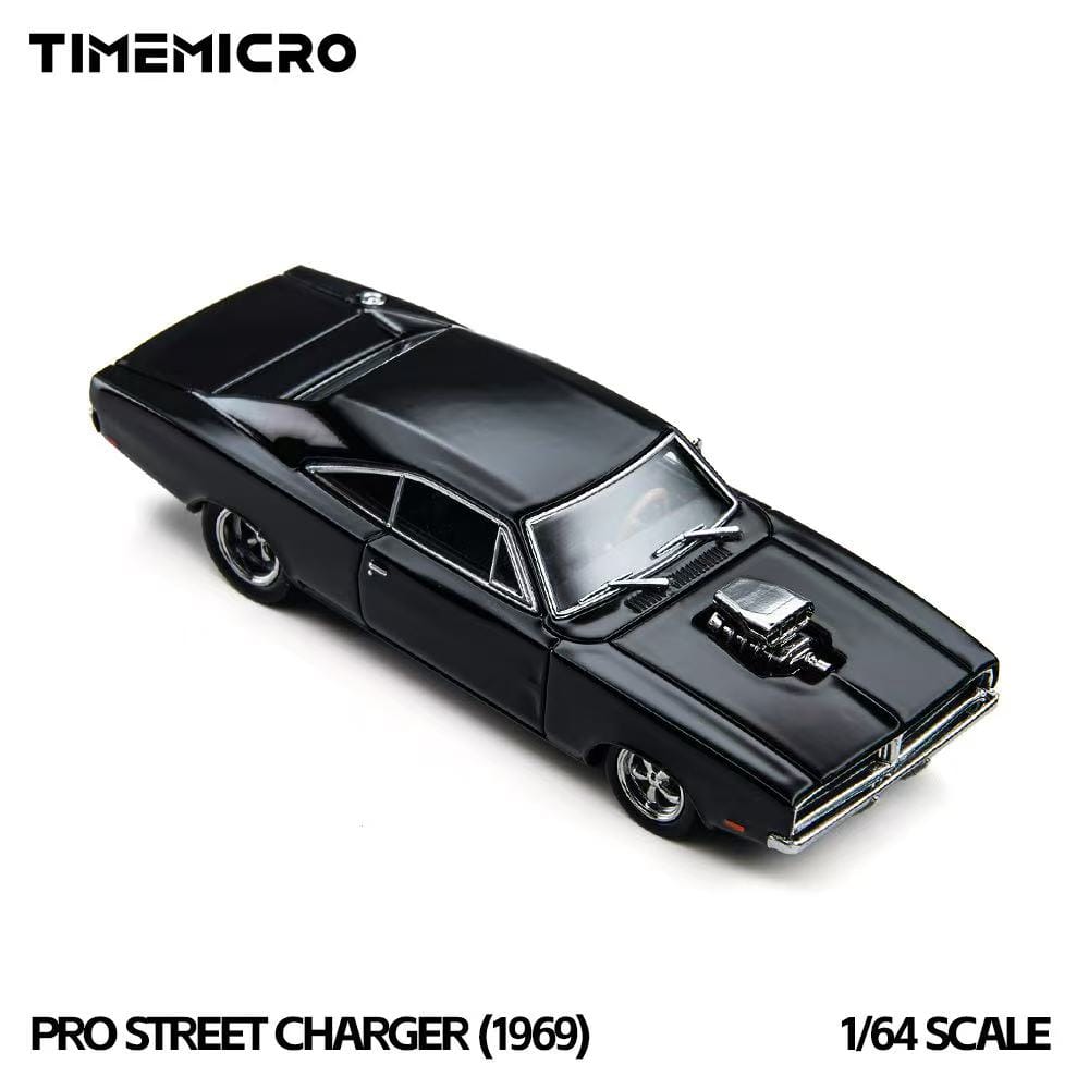 (Coming Soon) TIMEMICRO × PSC DESIGN 1/64 scale PSC Dodge 1969 black Pro Street Charger (1969) Diecast