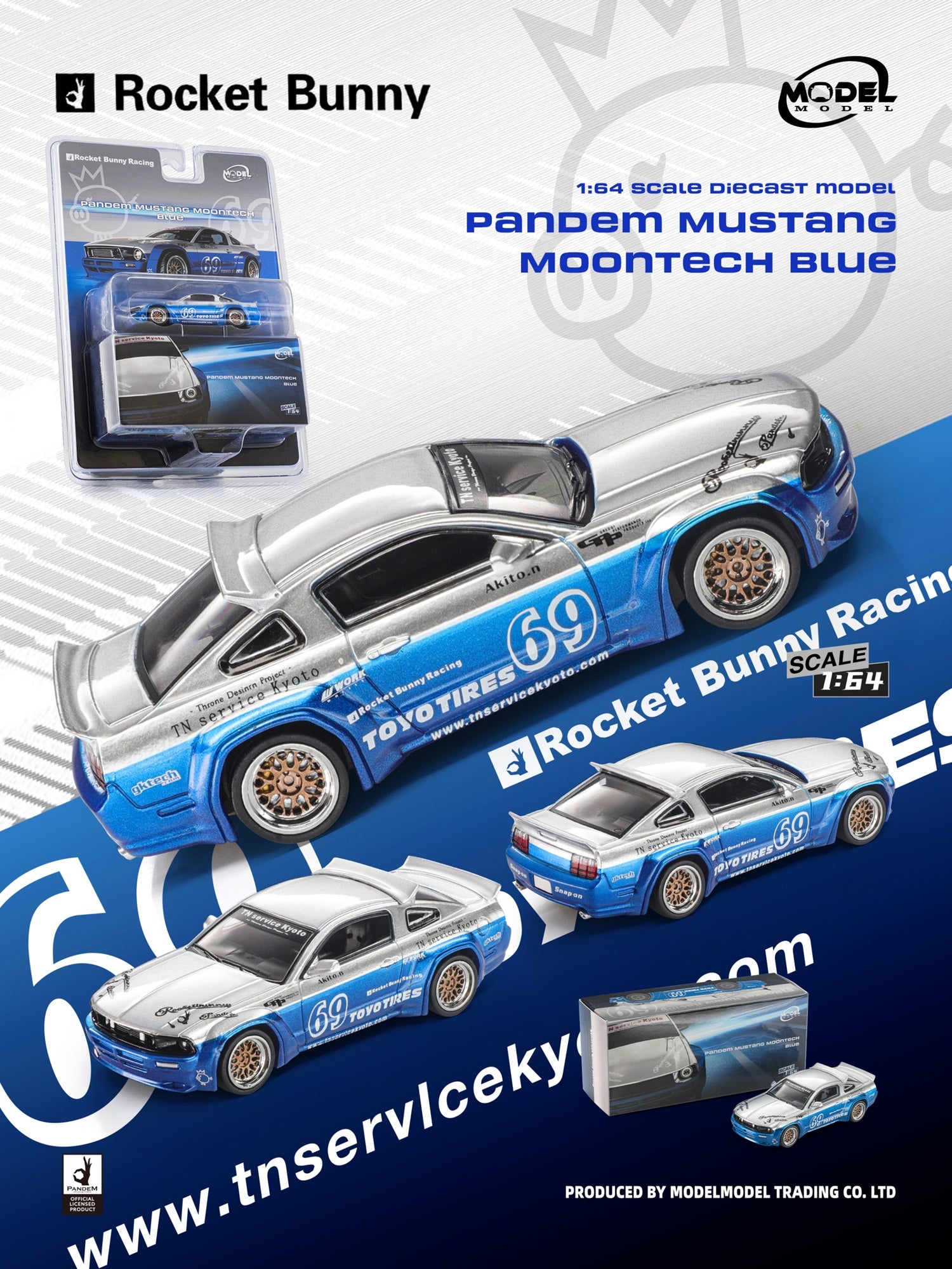 (Coming Soon) MODELMODEL 1/64 Pandem Mustang Moontech Blue (Blister Pack)