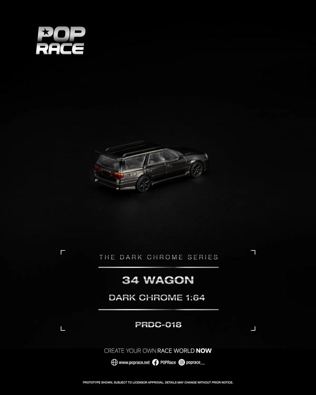 (Coming Soon) POP RACE 1:64 R34 WAGON DARK CHROME - PRDC-018