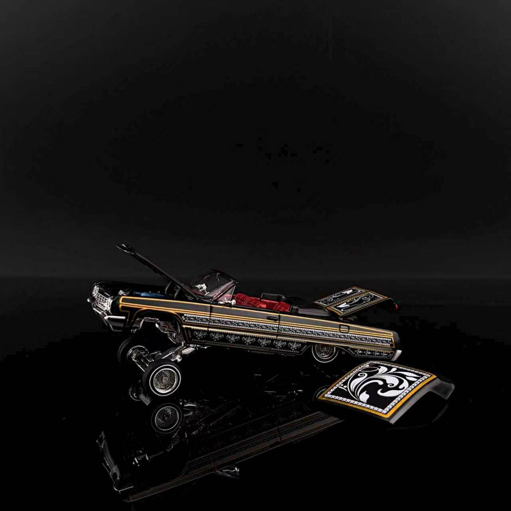 (Coming Soon) FINEWORKS64 1/64 Impala Lowrider Black Gold Bouncing Car - Black Gold