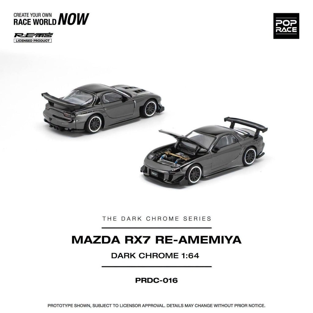 (Coming Soon) POPRACE 1:64 Mazda RX-7 Re-Amemiya - Dark Chrome
