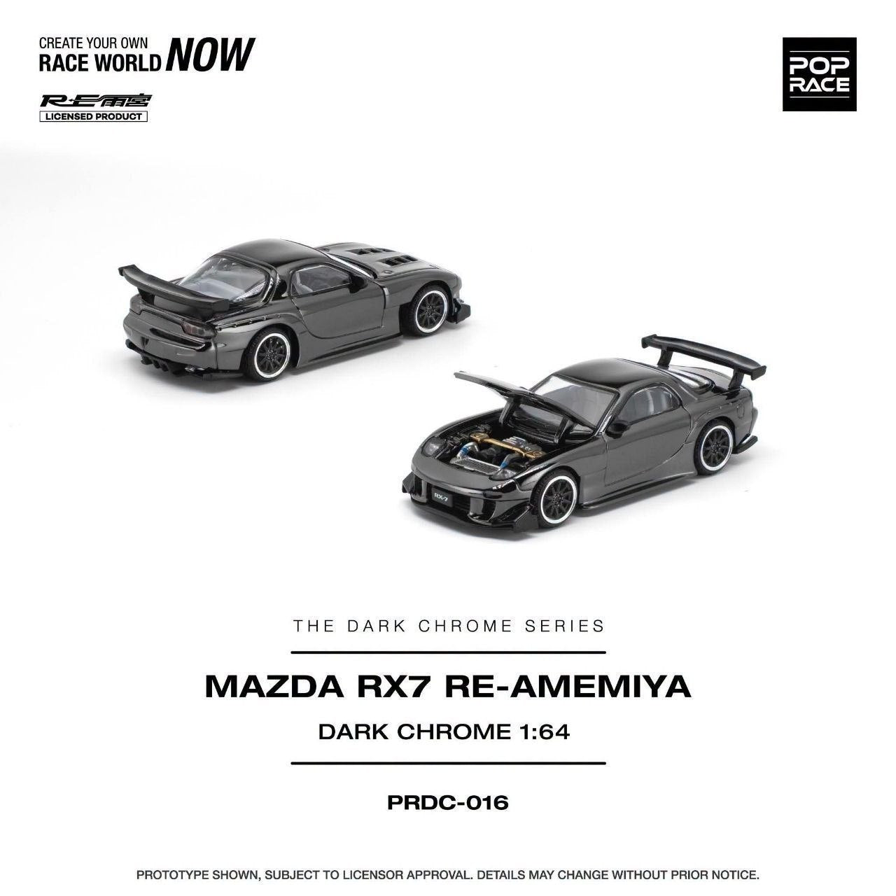(Coming Soon) POPRACE 1:64 Mazda RX-7 Re-Amemiya - Dark Chrome