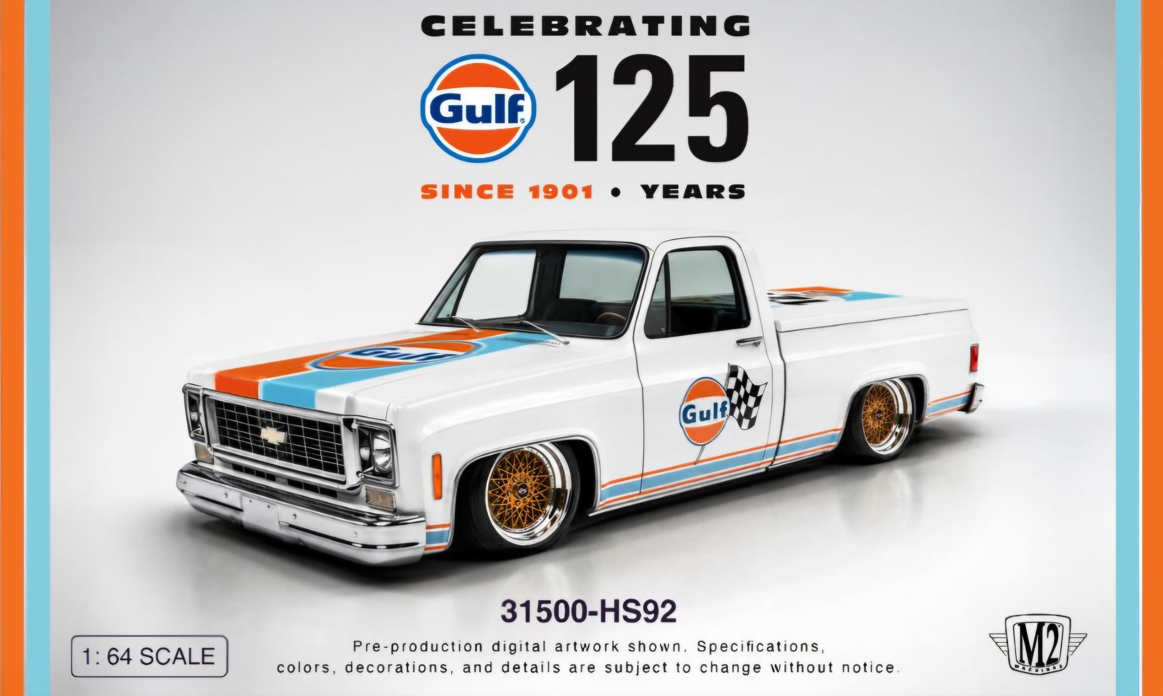 (Pre-Order) 12pcs M2MACHINES 1:64 Gulf 1973 Chevrolet Deluxe 10 (DEADLINE August 3rd, 2026)