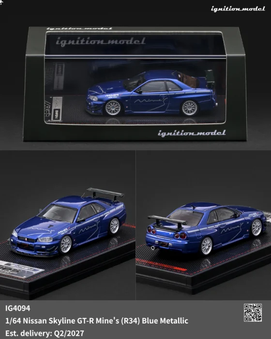 (Coming Soon) IGNITIONMODEL 1/64 Nissan Skyline GT-R Mine's (R34) Blue Metallic