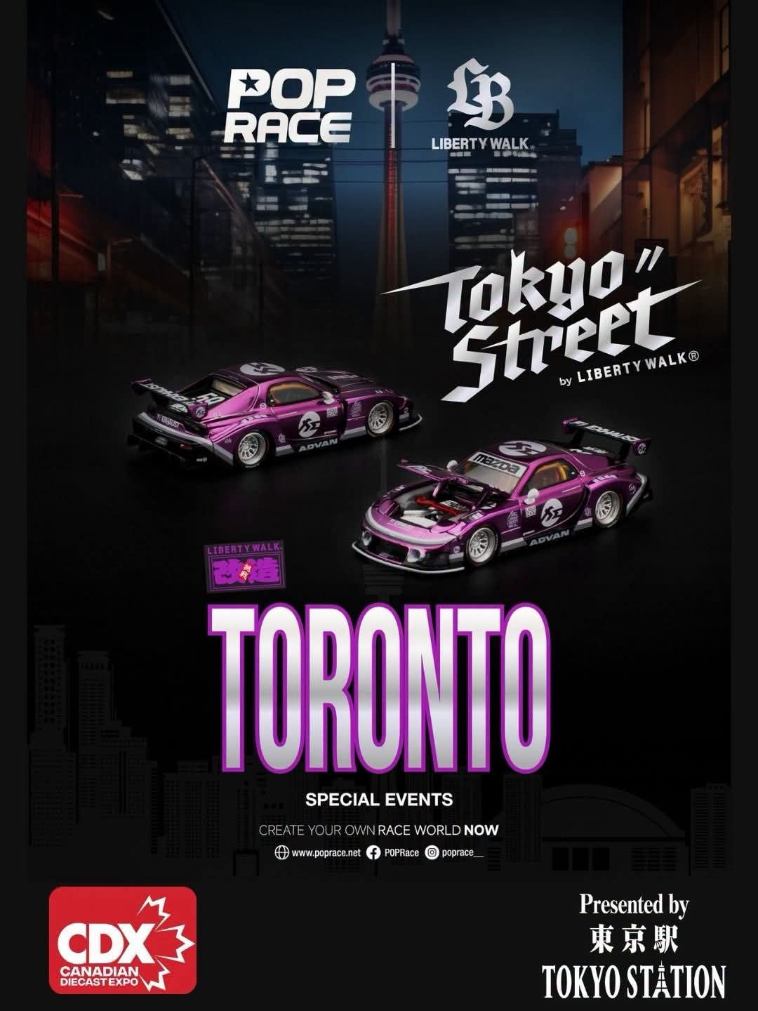 POPRACE 1:64 LB SUPER SILHOUETTE MAZDA RX7 FD3S PURPLE CHROME CDX Toronto Version - PR64-0570